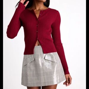 lulus burgundy ribbed knit cardigan